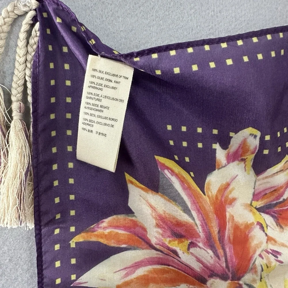 Johnny‎ Was Silk Floral Print Scarf Tasseled Colorful Artsy Boho Square Women's